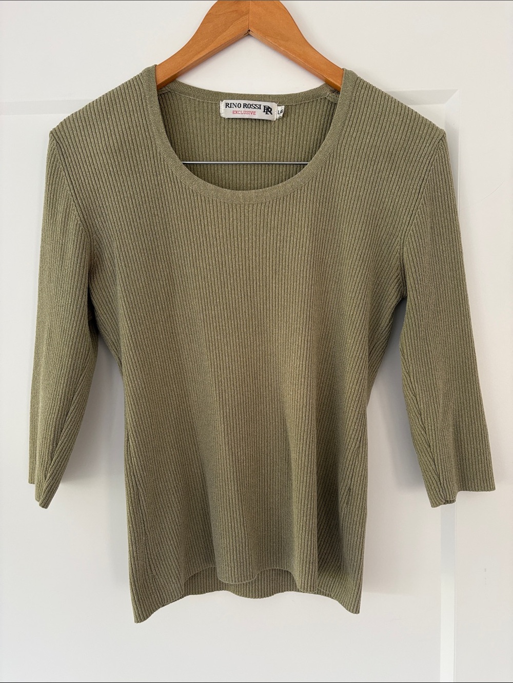 Vintage 90s Ribbed Scoop-Neck Top in Sage Green by Rino Rossi